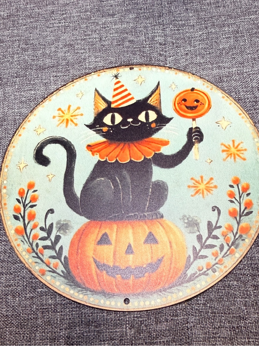 Halloween Black Cat Pumpkin Wall Decor – Festive Orange & Black